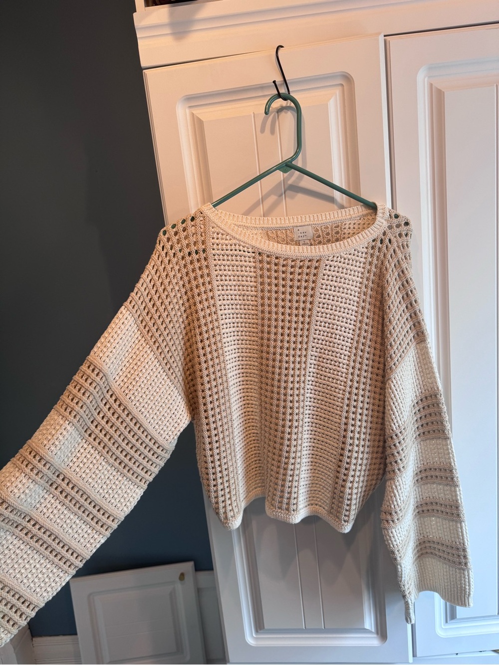 a new day Cream Open-Weave Cropped Crewneck Sweater